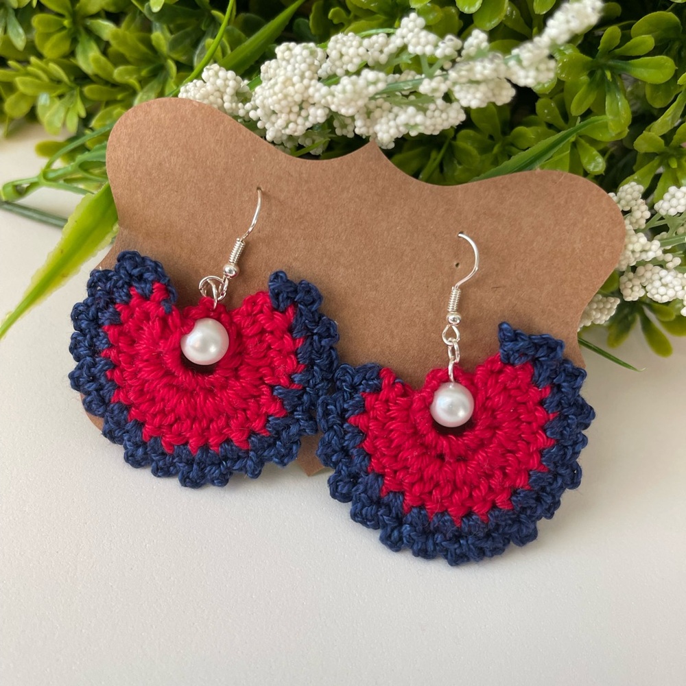 Handcrafted Red White and Blue Crochet Earrings